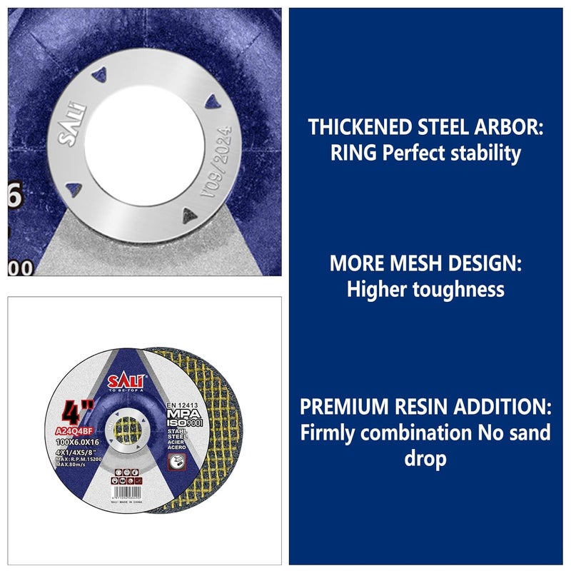 SALI 4 Inch Grinding Wheels for General Purpose Metal & Stainless Steel, Aluminum Oxide Grinding Disc for Angle Grinder, Depressed Center 4" * 1/4" * 5/8"(100 * 6.0 * 16 mm) - Image 4